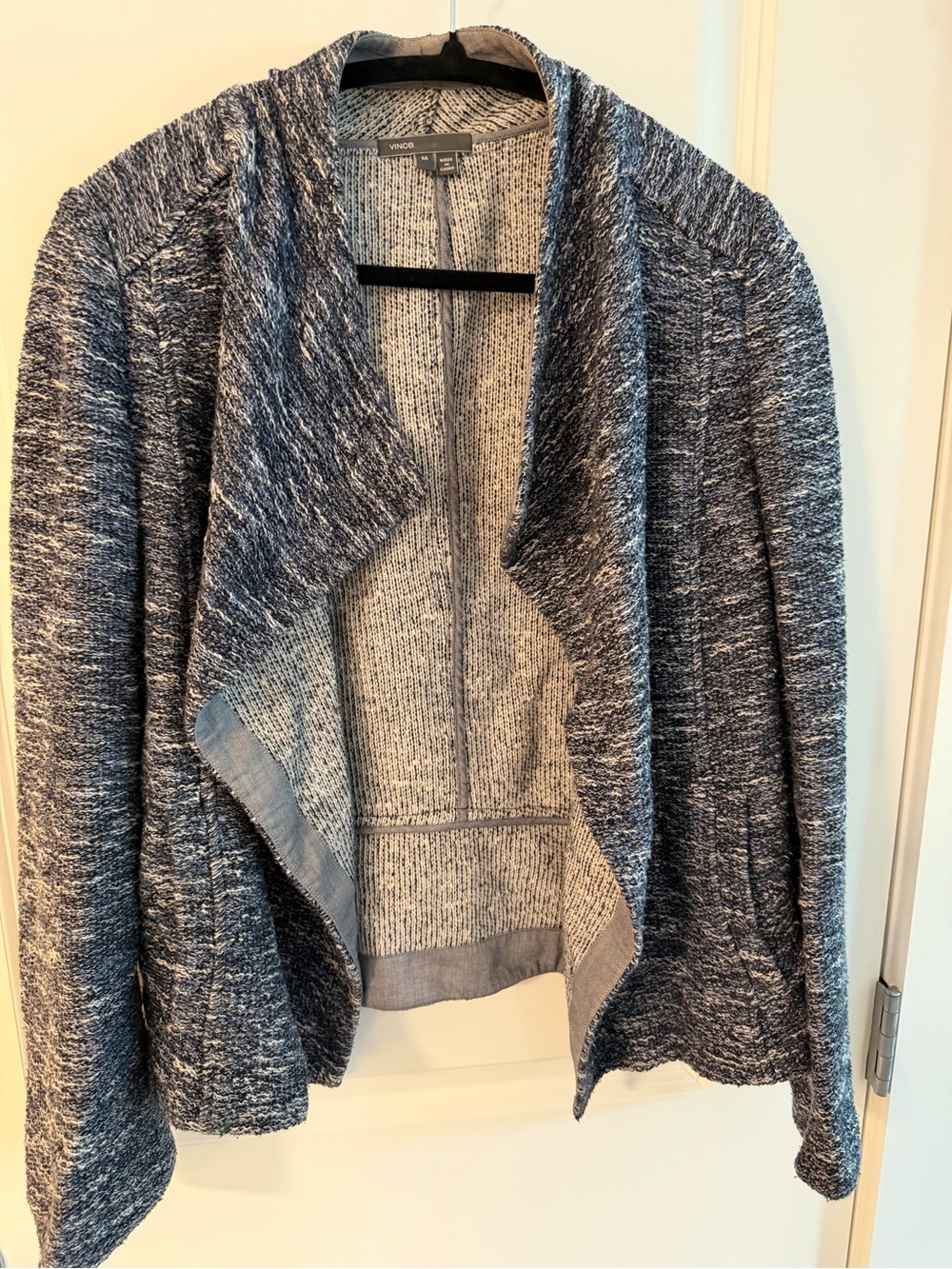 Vince Navy and Heather Gray Draped Open-Front Cardigan — medium